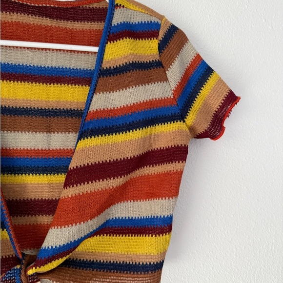 Colorful Striped Tie-Front Blouse Dazy Small - Picture 3 of 9
